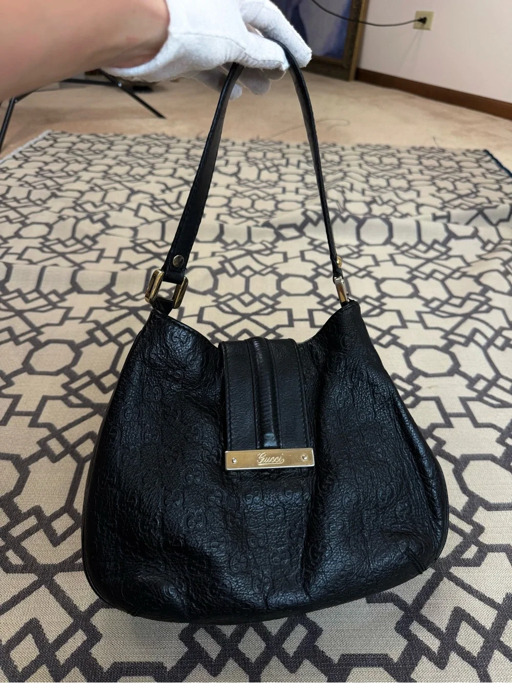 Gucci New Web Hobo Bag Nero Black Guccissima Embossed Leather